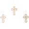 Light Brown Wood Carved Beaded Crosses Biblical Wall Decor with Rope Hanger Set of 3 9", 18"
